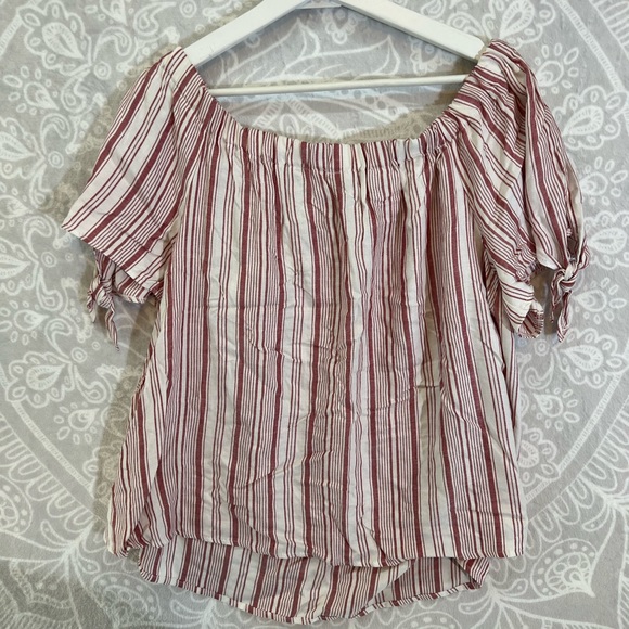 ALLISON JOY RED WHITE STRIPE OFF THE SHOULDER TOP XL 732 SHIRT BLOUSE PEASANT - Picture 4 of 11
